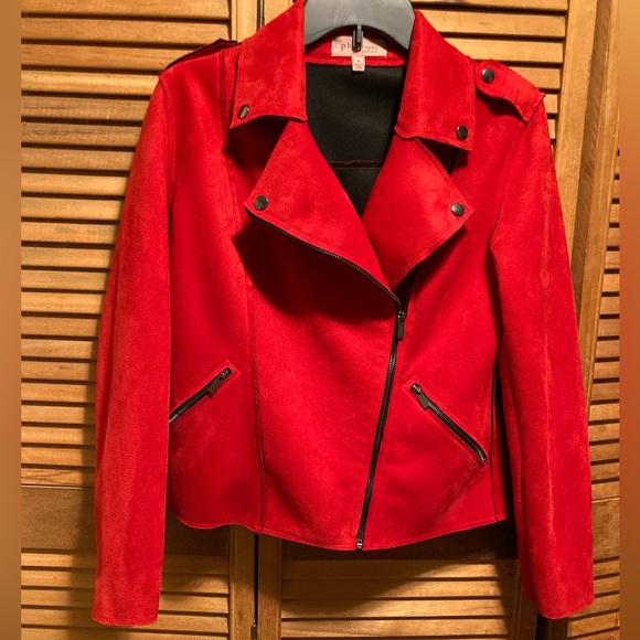 Philosophy Red Ultra Suede Moto Jacket - Picture 1 of 16